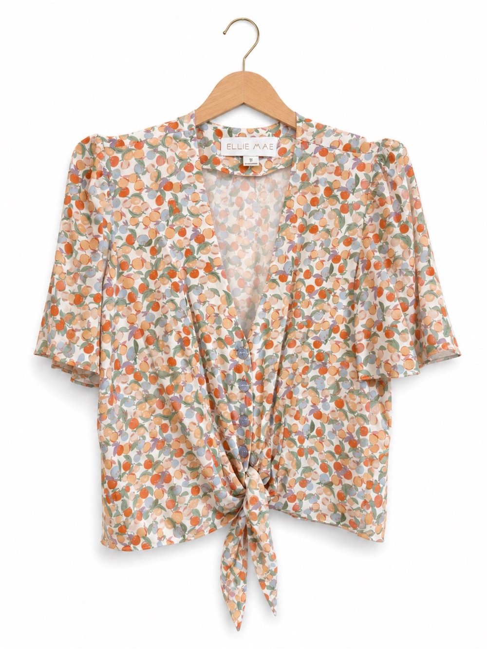 ELLIE MAE Fruit Print Tie Front Blouse Viscose Cottagecore Top